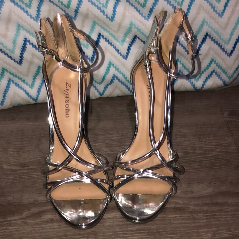 Strappy silver high heels